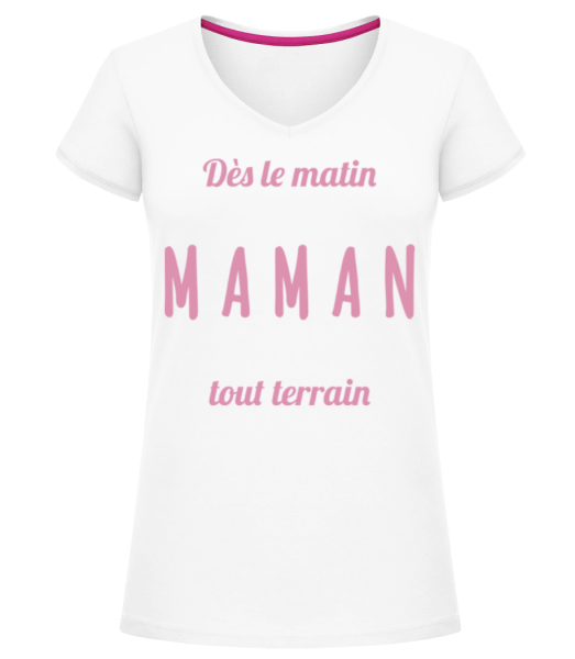 Maman Tout Terrain - T-shirt col en V Femme - Blanc - Devant