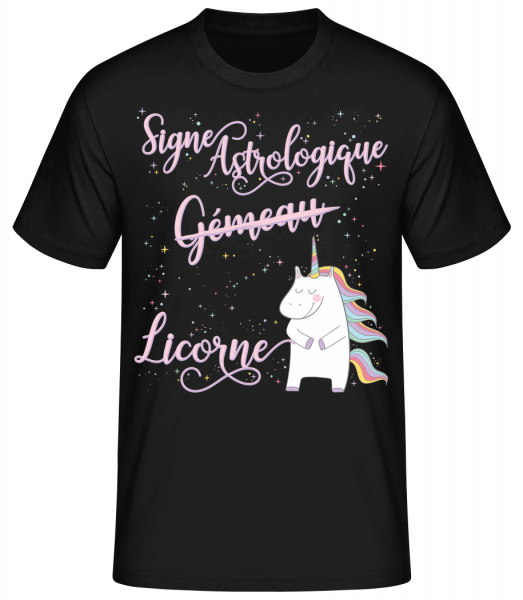 Signe Astrologique Licorne Gémea - T-shirt standard homme - Noir - Vorn
