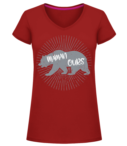 Maman Ours - T-shirt col en V Femme - Cerise - Devant