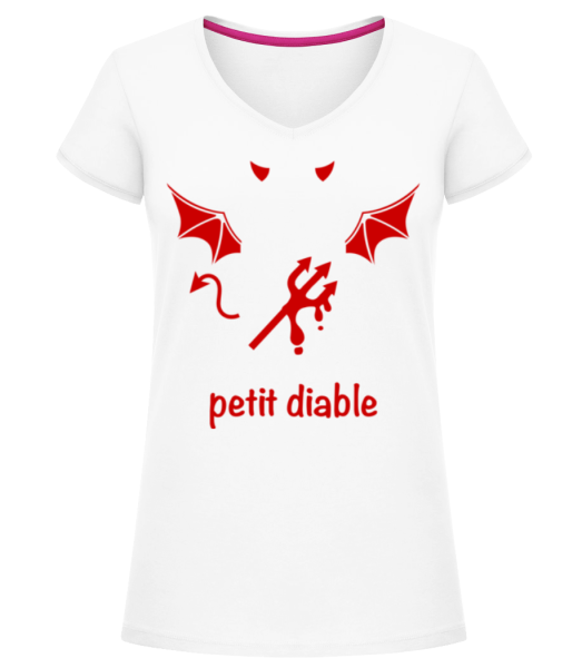 Petit Diable Rouge - T-shirt col en V Femme - Blanc - Devant