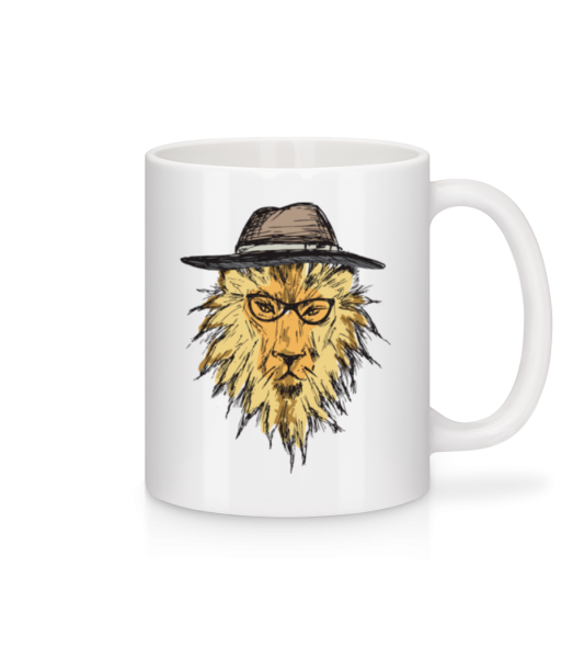 Hipster Lion Avec Chapeau - Mug en céramique blanc - Blanc - Devant