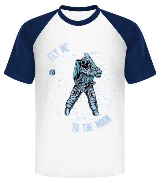 Fly Me To The Moon - T-shirt baseball Homme - Blanc / Bleu marine - Devant