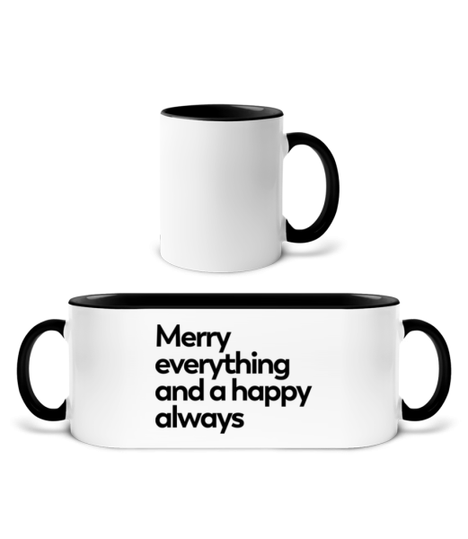 Merry Everything Happy Always - Mug bicolore en céramique - intérieur de couleur - Blanc / Noir - Devant