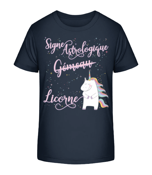 Signe Astrologique Licorne Gémeau - T-shirt bio Enfant Stanley Stella - Bleu marine - Devant