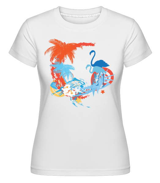Flamingos In Paradise Blue/Orang -  T-shirt Shirtinator femme - Blanc - Vorn