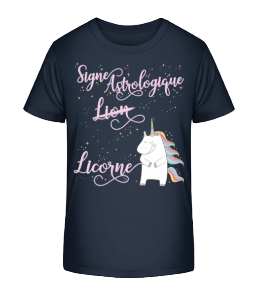 Signe Astrologique Licorne Lion - T-shirt bio Enfant Stanley Stella - Bleu marine - Devant