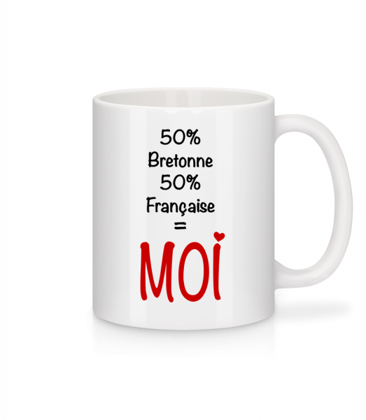 50% Bretonne, 50% Française - MOI - Mug en céramique blanc - Blanc - Vorn