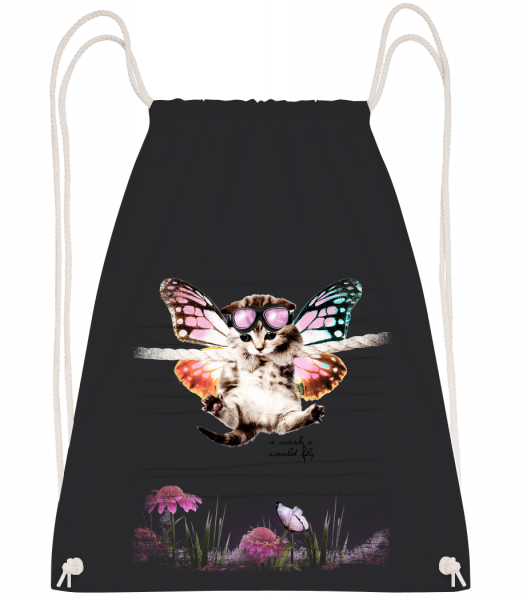 Chat Papillon - Sac à dos Drawstring - Noir - Vorn