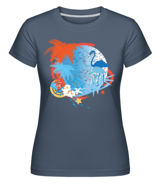 Flamingos In Paradise Blue/Orang -  T-shirt Shirtinator femme - Bleu denim - Vorn