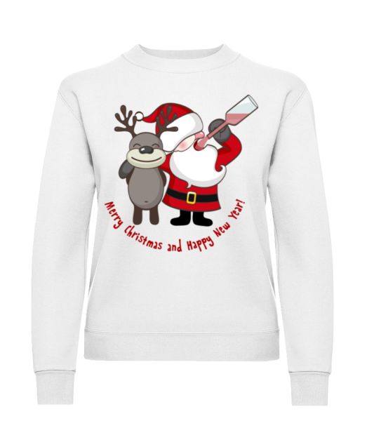 Merry Christmas Santa And Deer - Sweatshirt Femme - Blanc - Devant