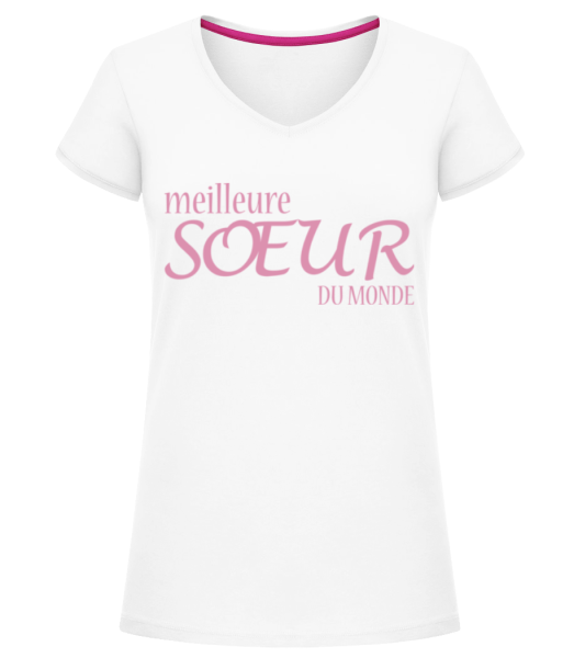 Meilleure Sœur Du Monde - T-shirt col en V Femme - Blanc - Devant