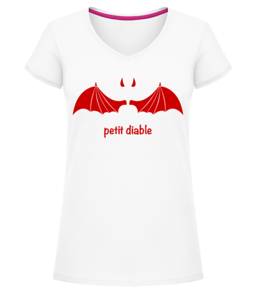 Petit Diable Rouge - T-shirt col en V Femme - Blanc - Devant